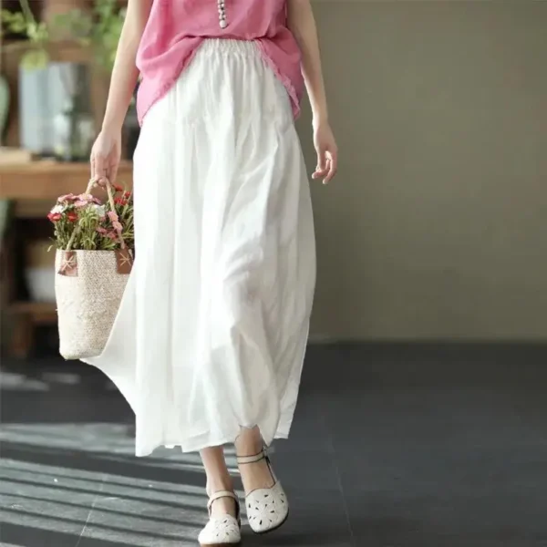 2025 Retro Cotton Linen Skirt Double-Layer Loose Long Casual Skirt - Image 4