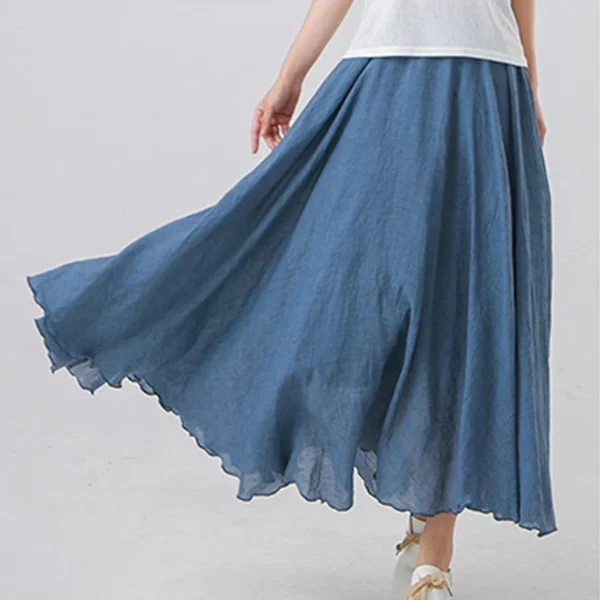 Cotton Linen Maxi Skirt Women High Waist Pleated Beach Casual - Image 6