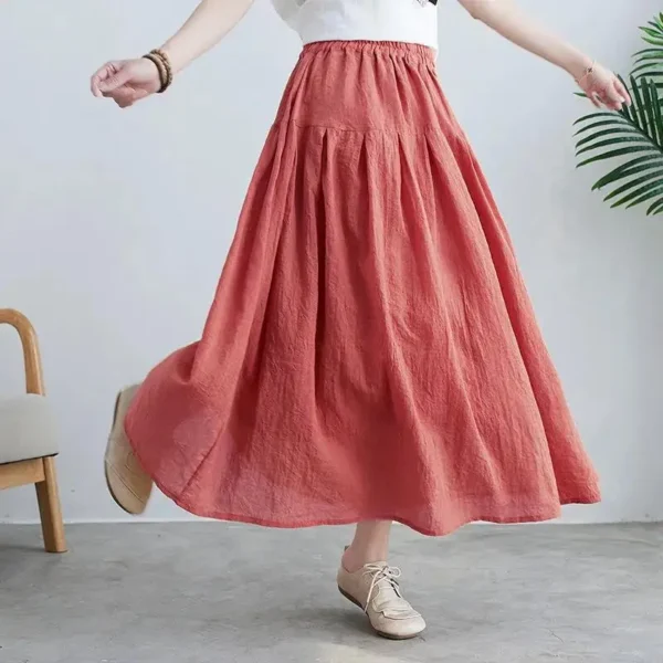 2025 Retro Cotton Linen Skirt Double-Layer Loose Long Casual Skirt - Image 3