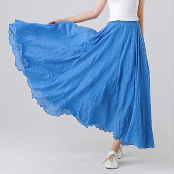 Cotton Linen Maxi Skirt Women High Waist Pleated Beach Casual - Image 8