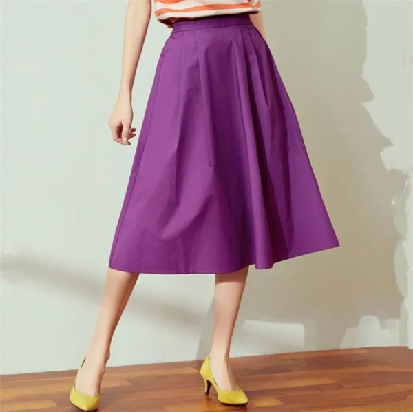 Spring Autumn High Waist Cotton Linen Skirt Women Office Wear - Image 5