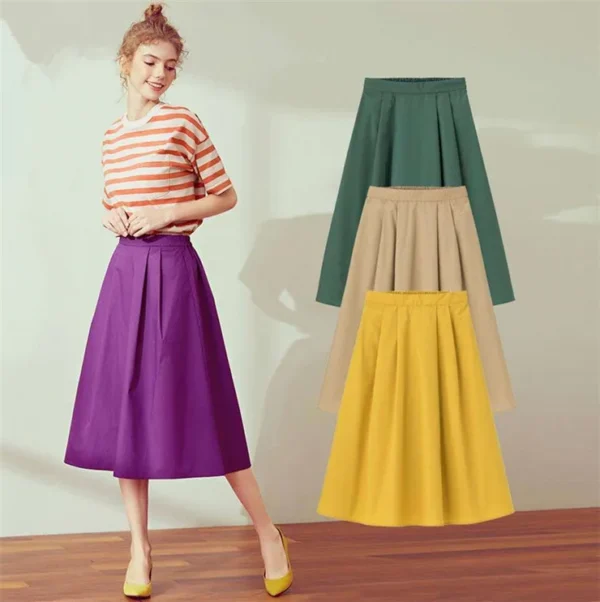 Spring Autumn High Waist Cotton Linen Skirt Women Office Wear - Image 2