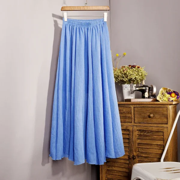 Women's High Waist Linen Pleated Skirt Casual Summer 2025 Fashion - Image 5
