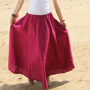 Long Maxi Elastic Waist A-line Ladies Skirt Linen Cotton Summer Fashion Skirt