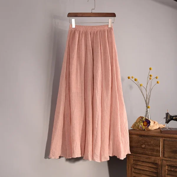 Women's High Waist Linen Pleated Skirt Casual Summer 2025 Fashion - Image 2
