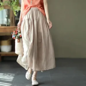 2025 Retro Cotton Linen Skirt Double-Layer Loose Long Casual Skirt