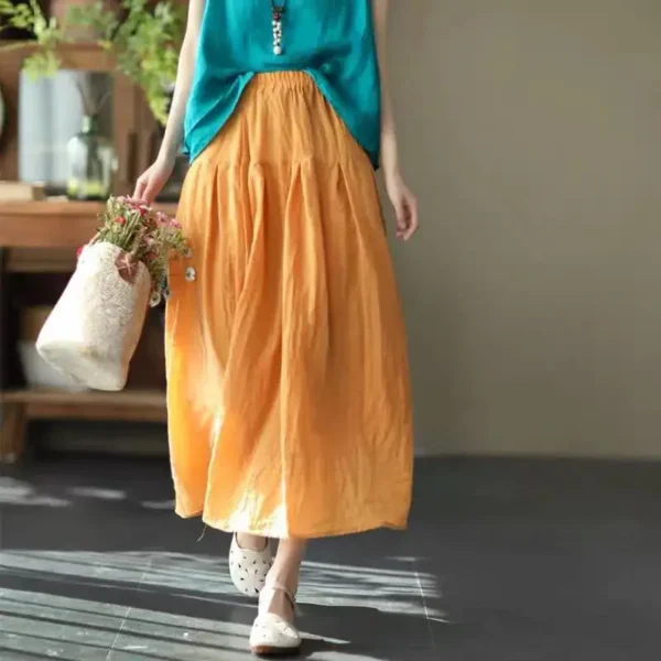 2025 Retro Cotton Linen Skirt Double-Layer Loose Long Casual Skirt - Image 5