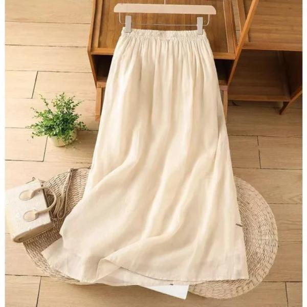 Retro Cotton Linen Embroidered High Waist A-Line Skirt Women - Image 2