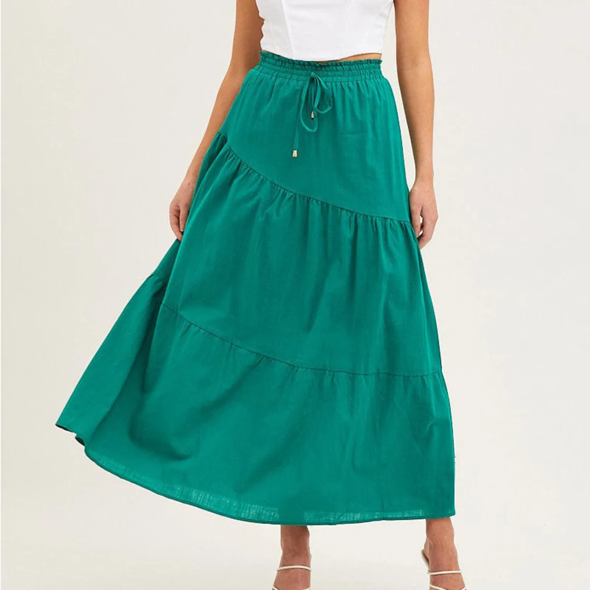 High Waist A-Line Lace Up Long Skirt Cotton Linen Casual Elegant Skirt - Image 4