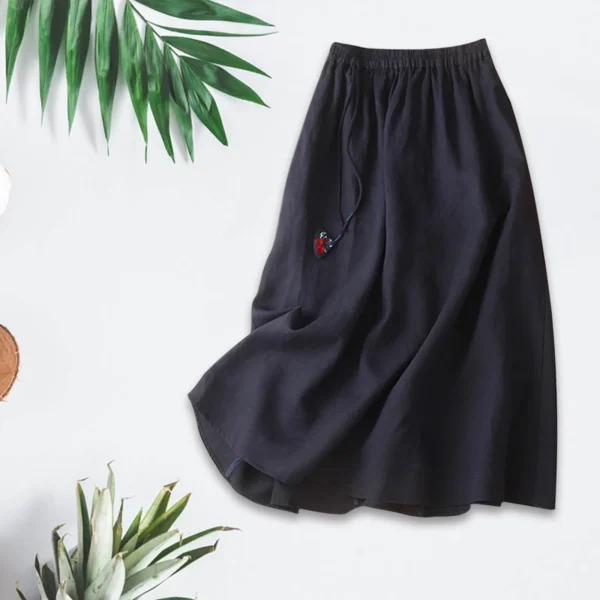 Women's Solid Linen Knee-Length A-Line Casual Comfortable Skirt - Image 2