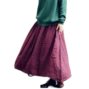 Vintage Cotton Linen Pleated Long Maxi Skirt Women Autumn 2025