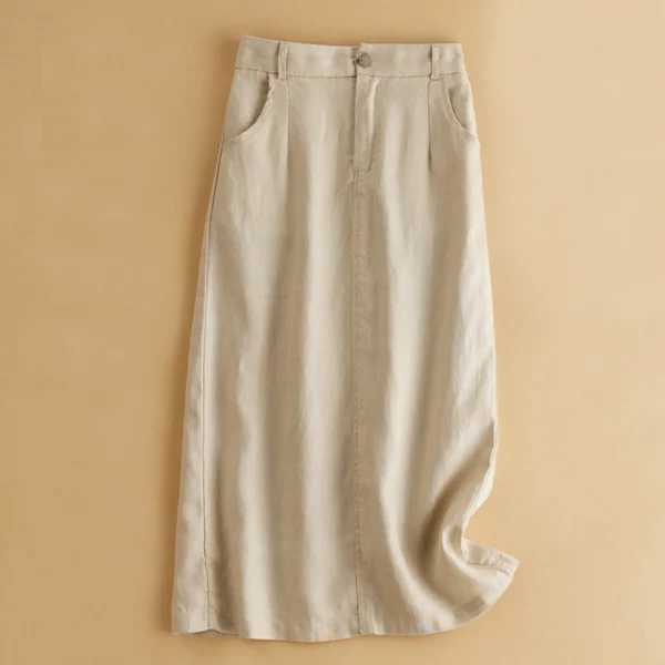 High Waist Cotton Linen Mid-Length Skirt Women Korean Office Style - Image 5