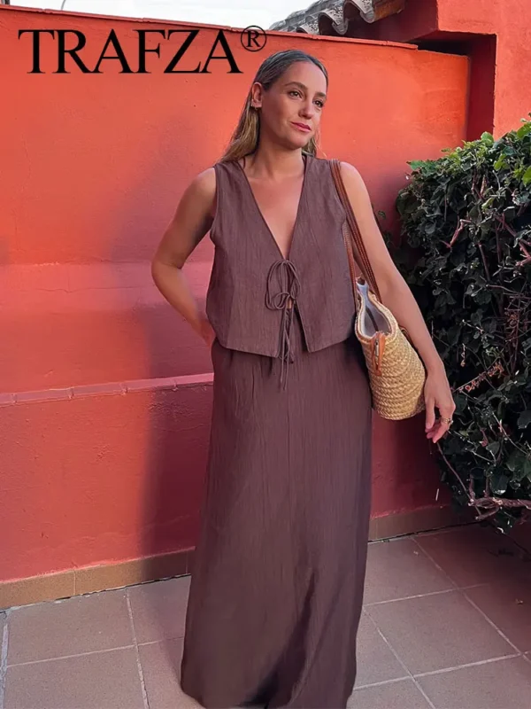 Women Casual Loose Midi Skirt Drawstring Elegant Summer Fashion - Image 2