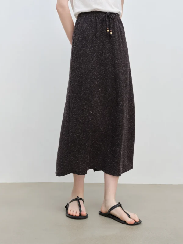 Summer Linen Midi Skirt Petite Textured Elegant Office Chic Draped Design - Image 2