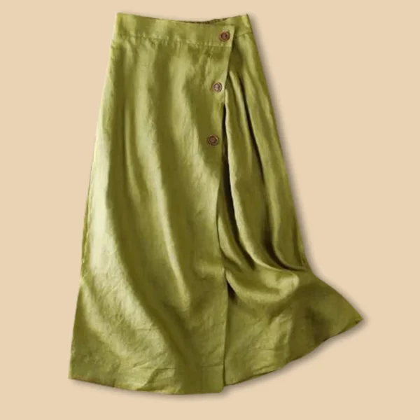 Cotton Linen Women’s Casual Medium Length Buttoned Elegant Skirt - Image 2