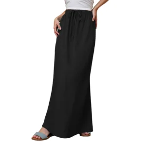 Linen Maxi Skirts Women Summer Comfy Drawstring A-Line Vacation