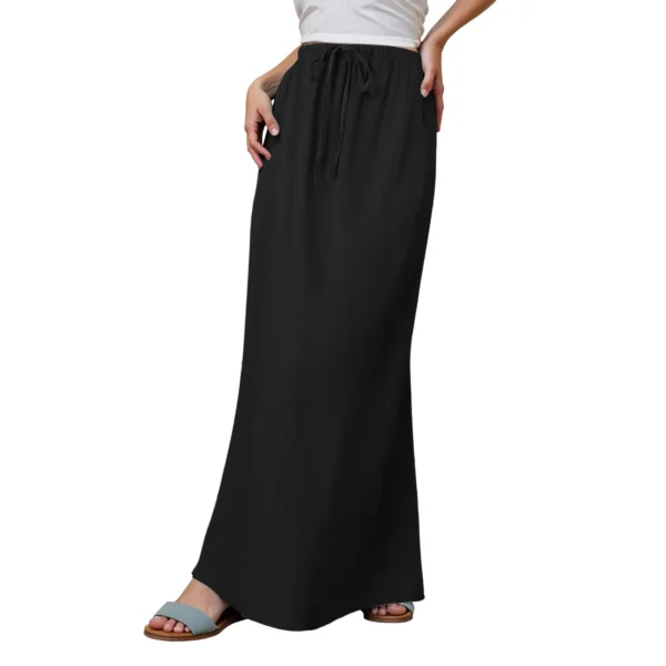 Linen Maxi Skirts Women Summer Comfy Drawstring A-Line Vacation