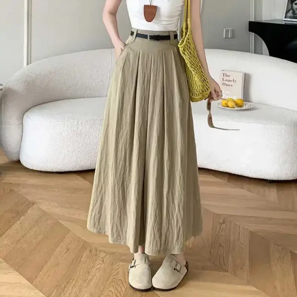 High Waist Pleated Cotton Linen Skirt Women Casual Spring Summer