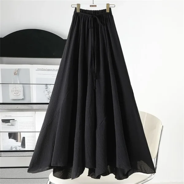 Women’s Vintage Cotton Linen Irregular Lace-Up Long Summer Skirt
