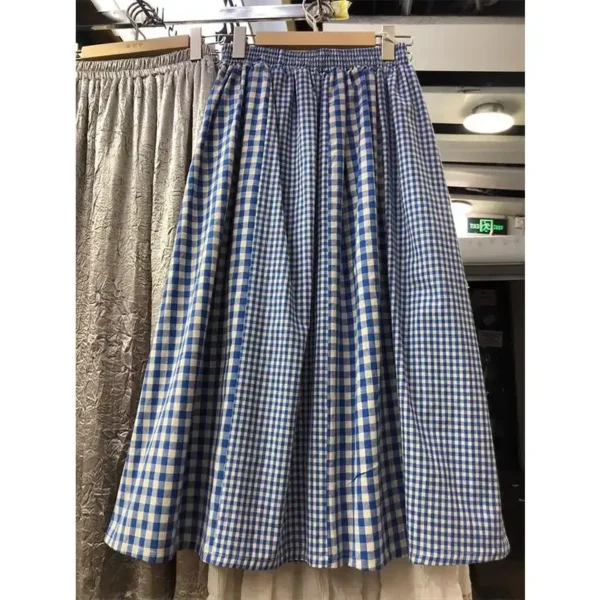 Women’s Cotton Linen Plaid A-Line Slim Mini Skirt Summer Casual Fashion - Image 2