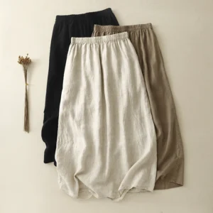 Solid Color Linen High Waist Bustier Skirt Women Summer Fashion