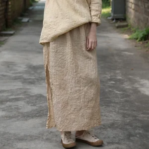 High Waist Cotton Linen Long Skirt For Women’s Casual Spring Wear