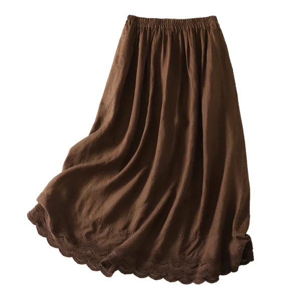 Women Retro Cotton Linen Lace A-Line Long Skirt Summer Casual - Image 5