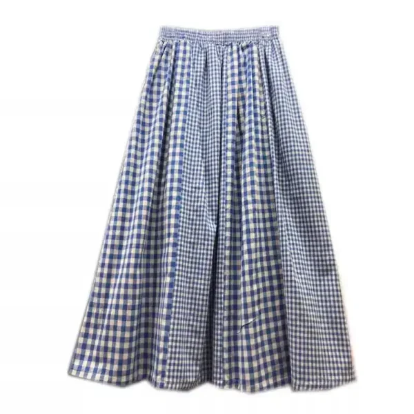 Women’s Cotton Linen Plaid A-Line Slim Mini Skirt Summer Casual Fashion - Image 5