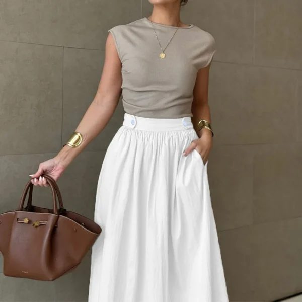 Spring Autumn High Waist Cotton Linen Skirt Women Office Wear Casual - Image 3