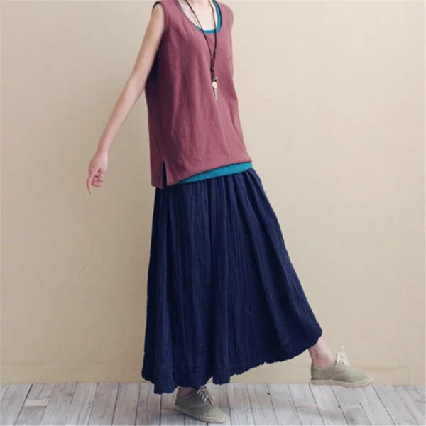 Women’s Cotton Linen Long Skirts With Pockets Spring Summer Casual - Image 2