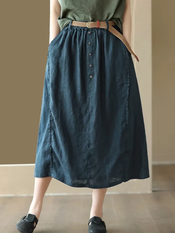 Women’s Cotton Linen A-Line Skirt For Casual Spring Vintage Wear - Image 5