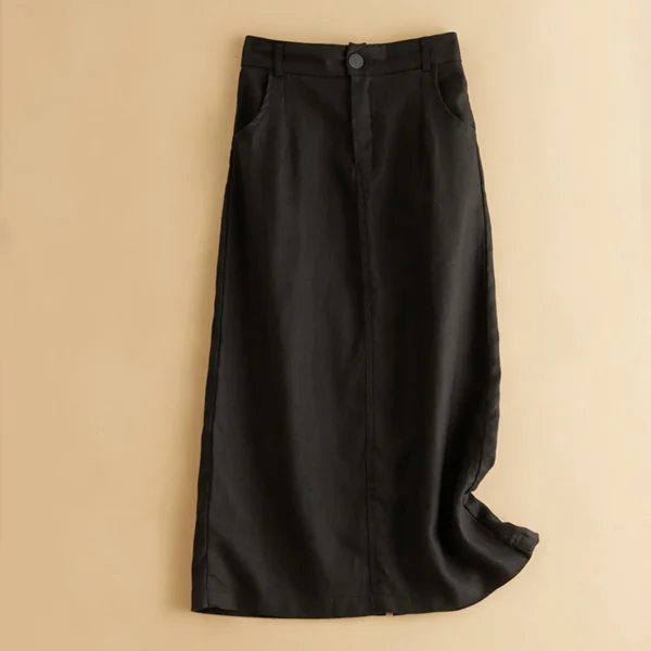 High Waist Cotton Linen Mid-Length Skirt Women Korean Office Style - Image 2