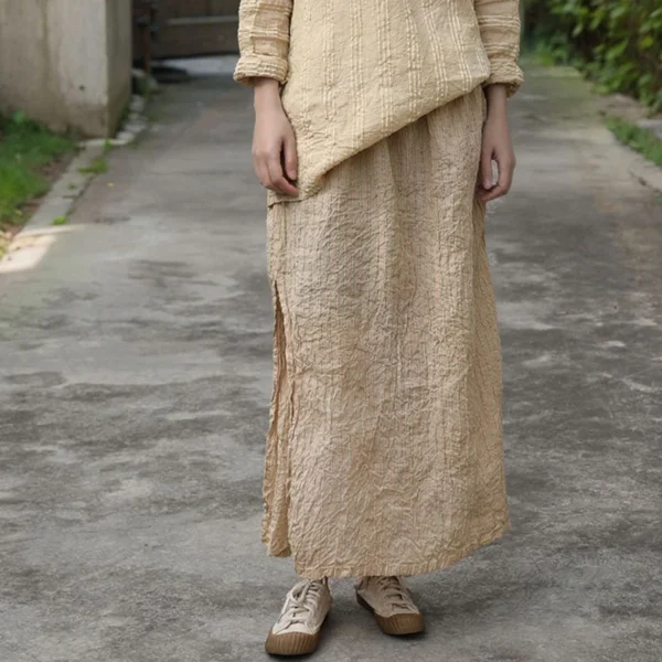 High Waist Cotton Linen Long Skirt For Women’s Casual Spring Wear - Image 3
