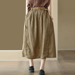 Women’s Cotton Linen A-Line Skirt For Casual Spring Vintage Wear