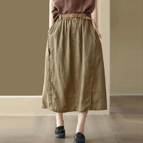 Women’s Cotton Linen A-Line Skirt For Casual Spring Vintage Wear