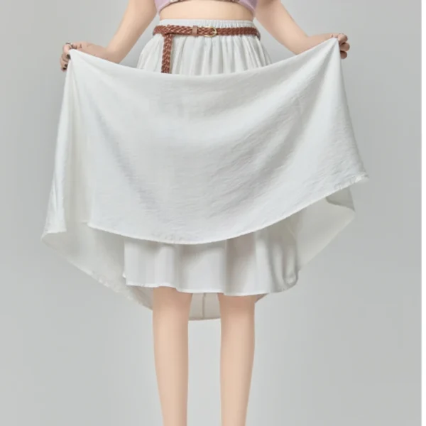Summer Cotton Linen High Waist A-Line Midi Skirt Women Casual Elegant - Image 6