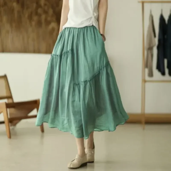 Spring Cotton Linen Skirt Double Layer Elegant Long Korean Fashion Style - Image 3