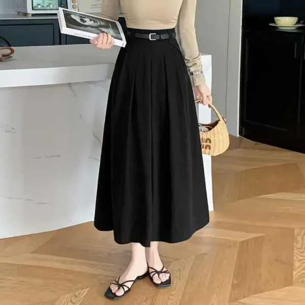 High Waist Pleated Cotton Linen Skirt Women Casual Spring Summer - Image 2