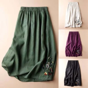 Elegant Cotton Linen Maxi Skirt Women Casual Loose Long Harajuku Style Outfit