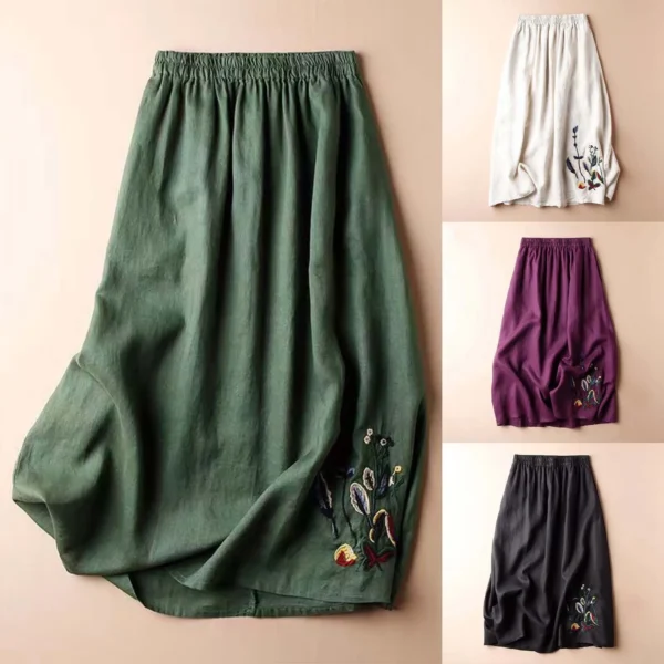Elegant Cotton Linen Maxi Skirt Women Casual Loose Long Harajuku Style Outfit