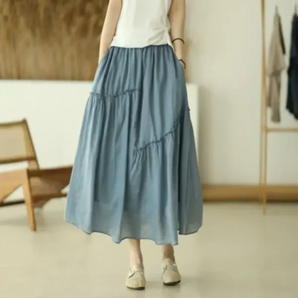 Spring Cotton Linen Skirt Double Layer Elegant Long Korean Fashion Style - Image 5