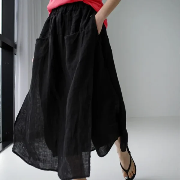 Large Side Slit Linen Cropped Pants Casual Loose Fit Plus Size Summer - Image 2