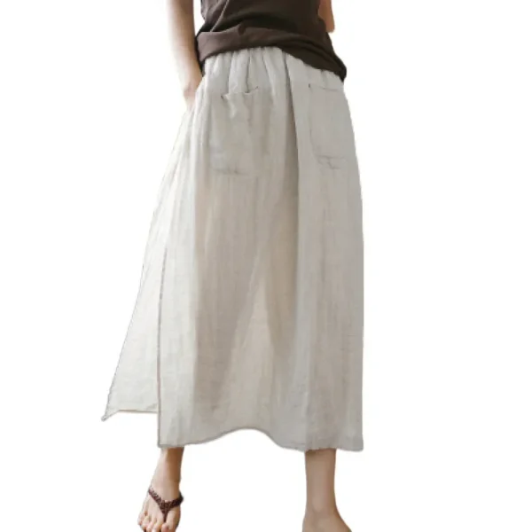 Large Side Slit Linen Cropped Pants Casual Loose Fit Plus Size Summer - Image 3