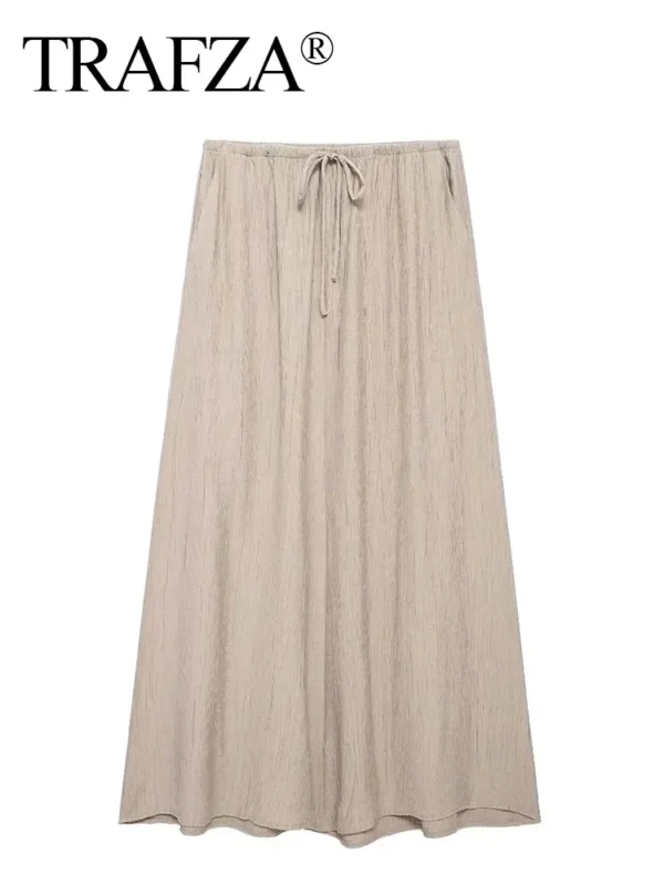 Women Casual Loose Midi Skirt Drawstring Elegant Summer Fashion - Image 3