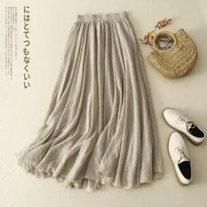 Slim Cotton Leaf Edge Double Layer Half Skirt Loose Waist A-Line Swing Skirt Women Casual