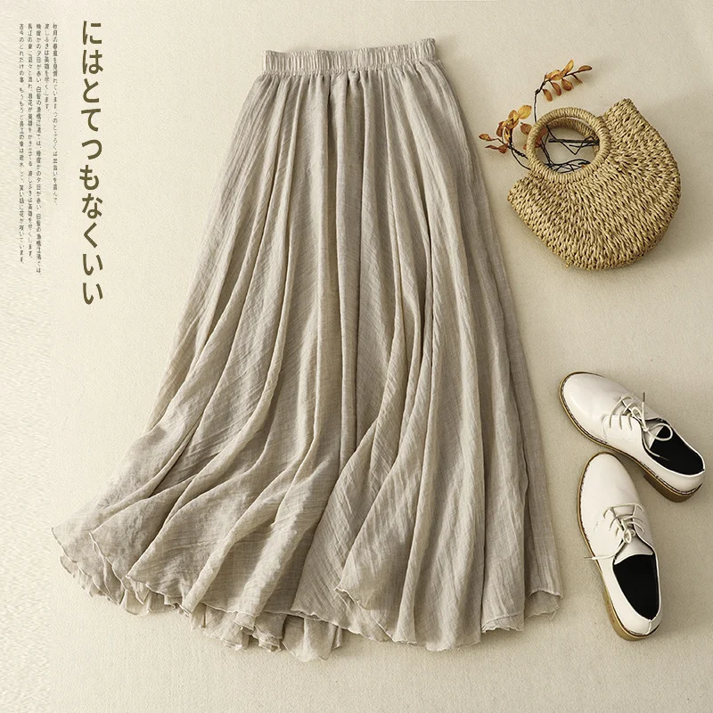 Slim Cotton Leaf Edge Double Layer Half Skirt Loose Waist A-Line Swing Skirt Women Casual