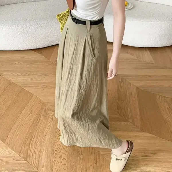 High Waist Pleated Cotton Linen Skirt Women Casual Spring Summer - Image 3