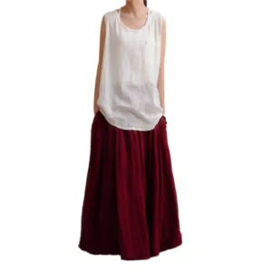 Women’s Cotton Linen Long Skirts With Pockets Spring Summer Casual