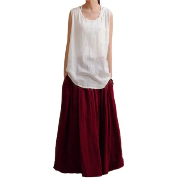 Women’s Cotton Linen Long Skirts With Pockets Spring Summer Casual