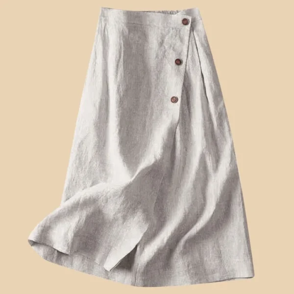 Cotton Linen Women’s Casual Medium Length Buttoned Elegant Skirt